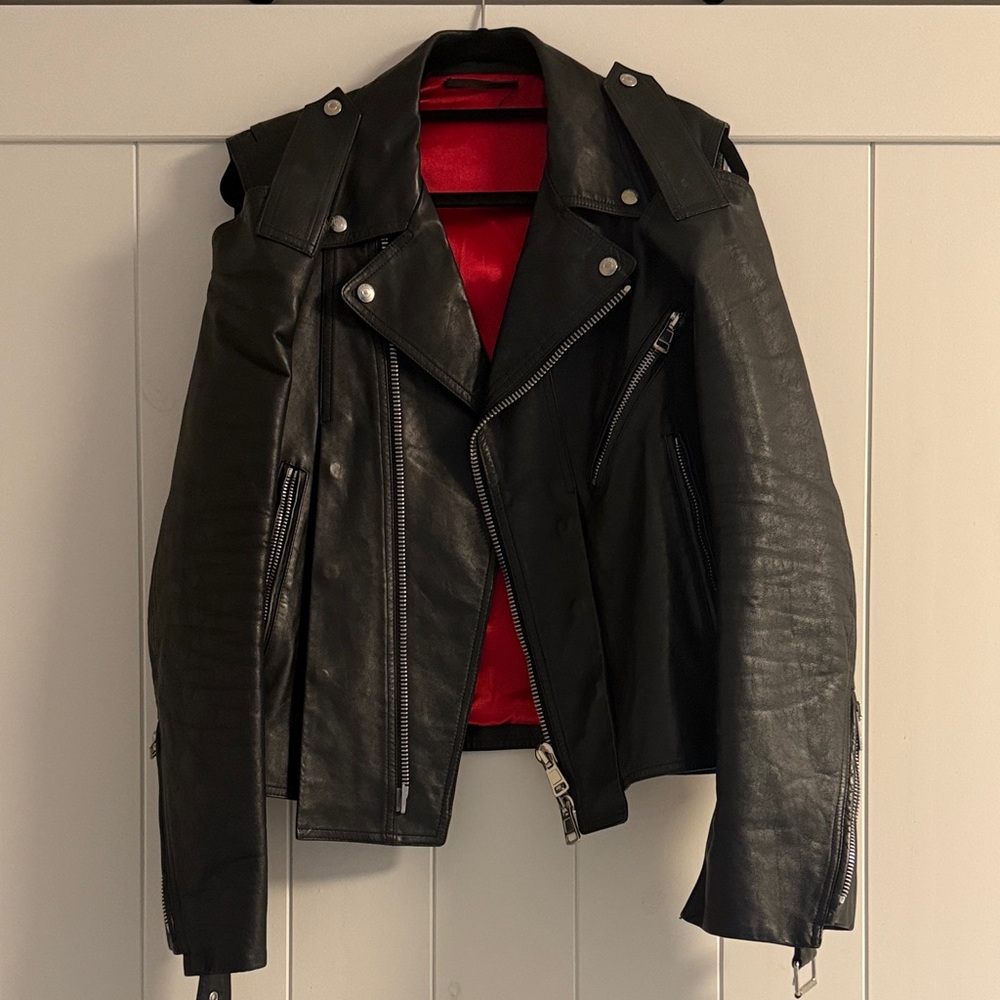 Valentino Black Leather Jacket with Red Interior